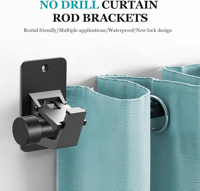 BMONATY Adhesive No Drill Curtain Rod Brackets - Heavy Duty 30LB Holders for Bathroom Bedroom Kitchen, Universal Damage-Free Window Rod Hooks with Nail-Free Installation (4PC Black) - Image 3
